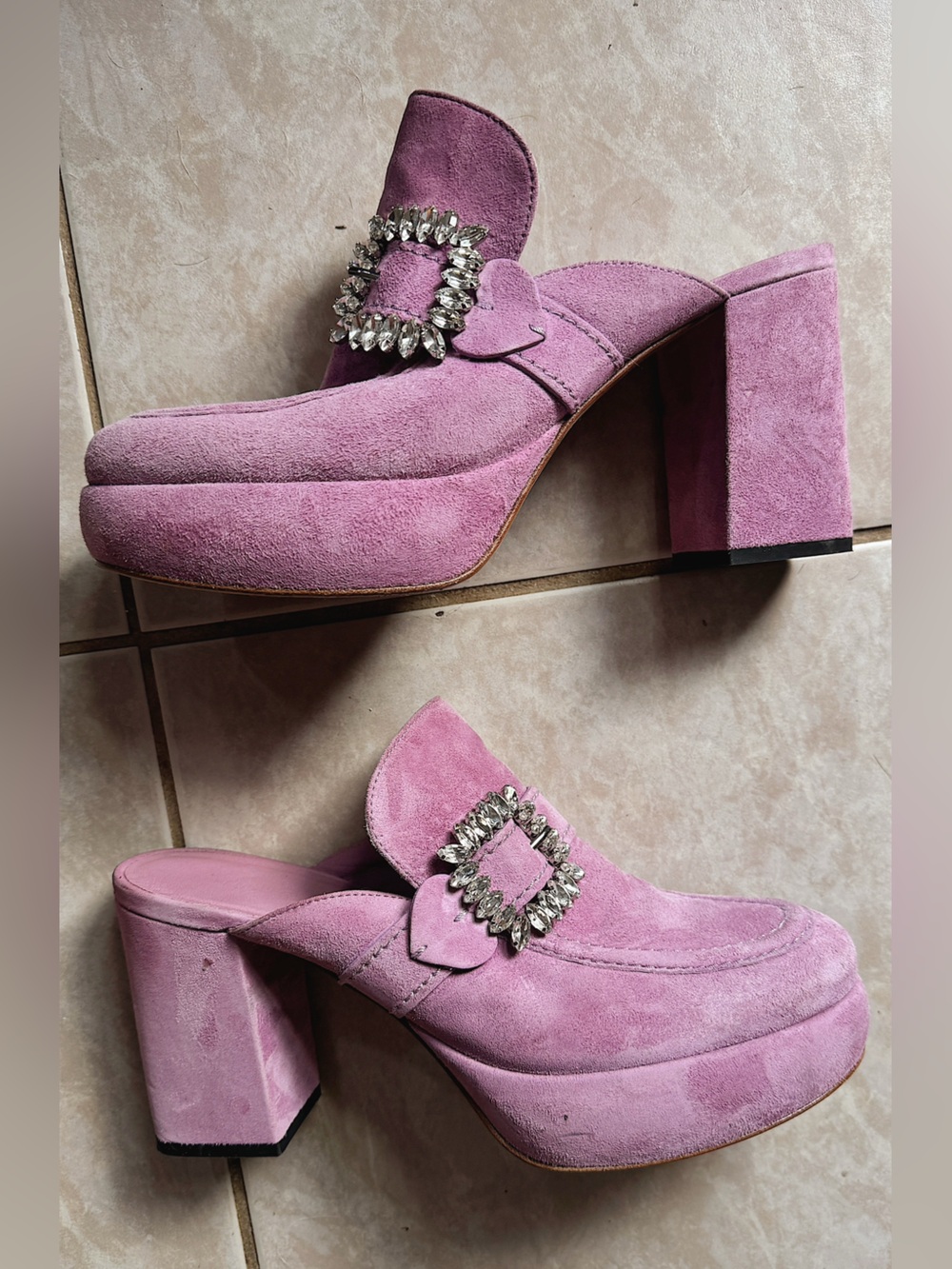 Kennel & Schmenger Lavender Velvet Platform Block Mules